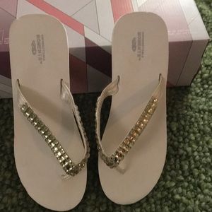 Ladies Sandals size 8.5  white/silver rhinestones